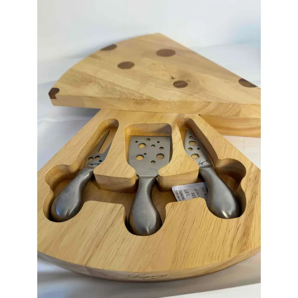 Legacy by Picnic Time‎ Bamboo Cheese Shaped Cutting Board Fork Knife Set